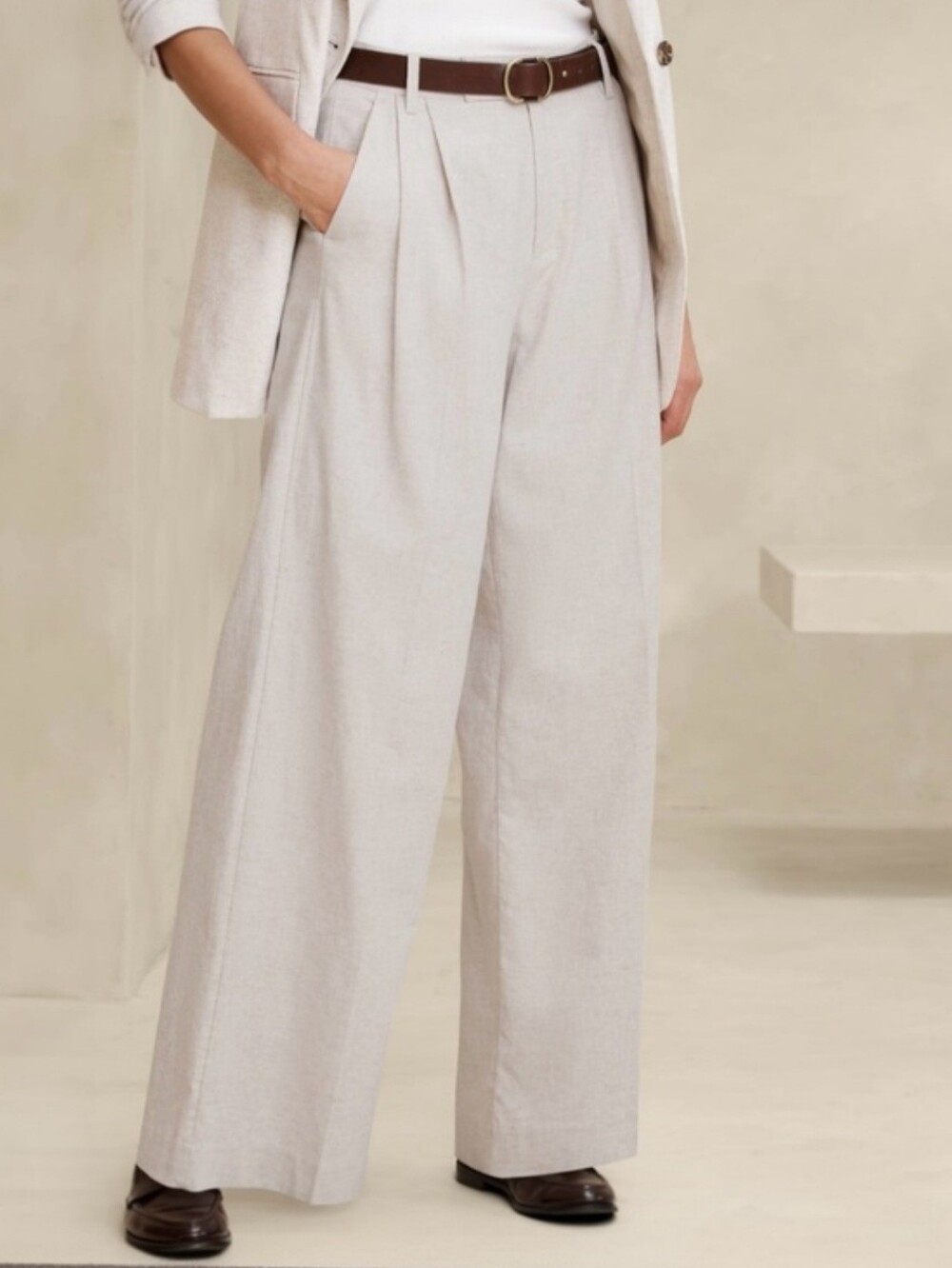 Banana Republic Factory Flax Linen Blend Pleated Wide Leg Pants Size 8 Trouser - Picture 8 of 16